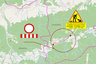 Zamknięcie dla ruchu kołowego odcinka drogi powiatowej nr 1691K Skawica – Warty – Juszczyn w Juszczynie